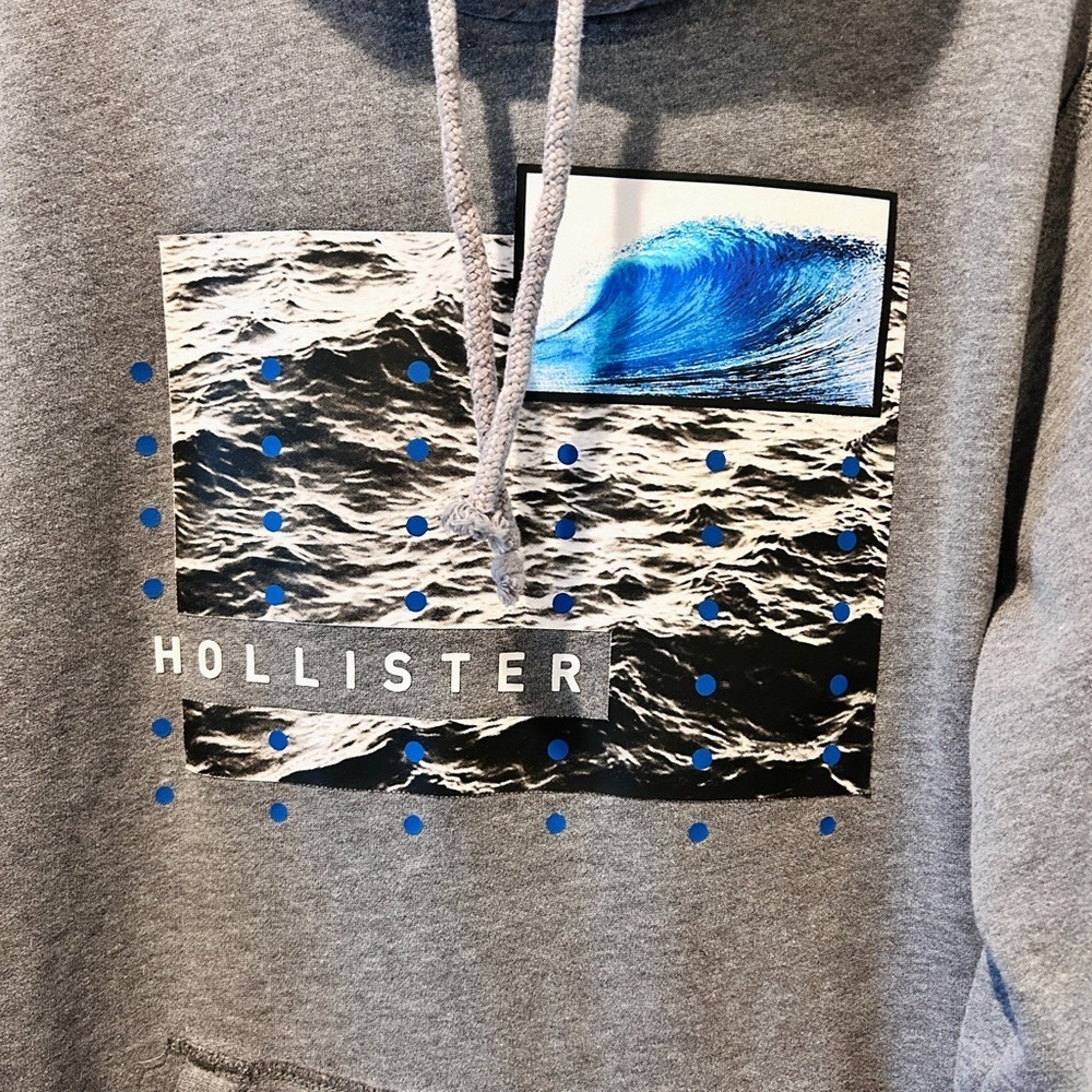 Hollister Gray Graphic Hoodie Sweatshirt | Medium - Picture 4 of 4